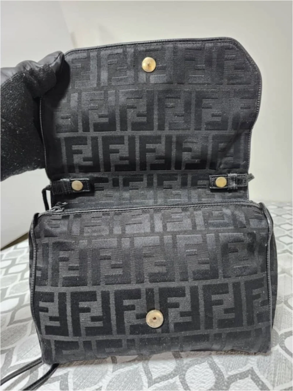 Authentic Fendi Vintage Zucchino FF Crossbody Bag Black